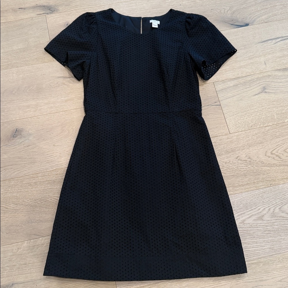 J Crew Eyelet Flutter Sleeve Dress Black Size 6 Lined Classic Chic Feminine